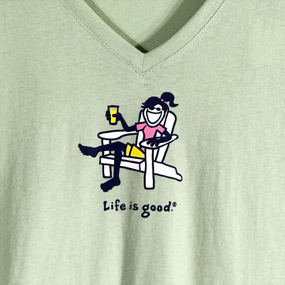 Life is Good XS Top Green Tee Short Sleeve V Neck Lemonade NWT Womens‎ 213 - Picture 3 of 6